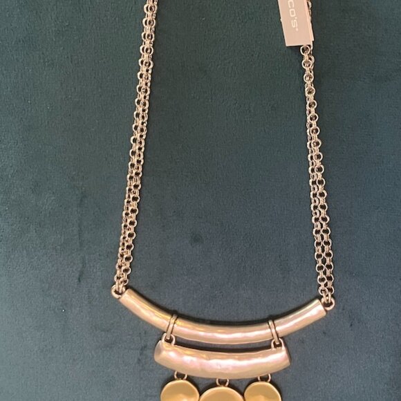 Chico’s Bib Statement Necklace Gold Silver Mixed Metals 18 Inches New With Tags - Picture 2 of 6